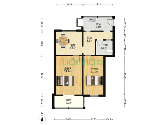 利济北路244号 2室1厅1卫 61平方
