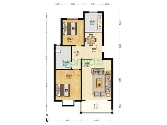 琅琊台福苑 2室2厅1卫 93平方
