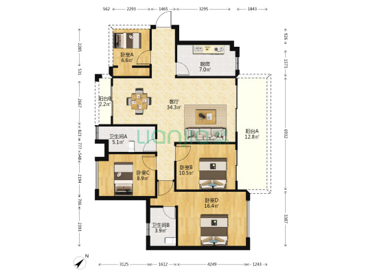 宏益丽苑 4室1厅2卫 129平方