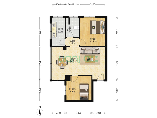 德宝大厦 2室1厅1卫 74平方