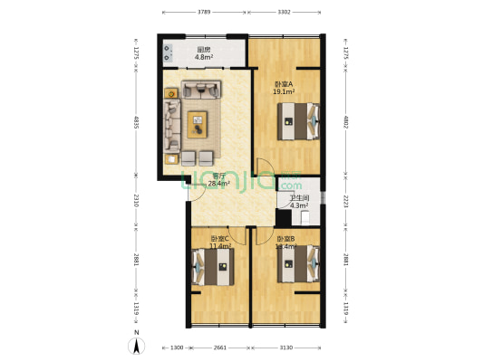 沙湾东一路171号 3室1厅1卫 98平方