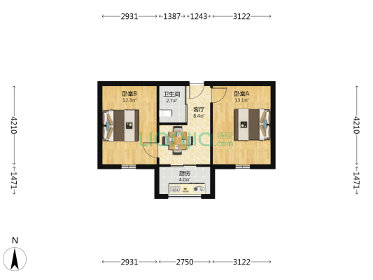 矿建东红小区 2室1厅1卫 56平方