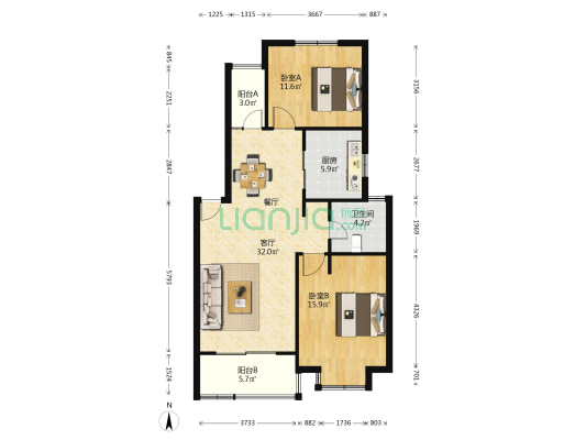 阳城美景 2室1厅1卫 88平方