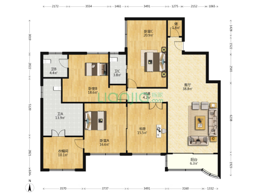 华景苑智苑楼 4室1厅3卫 189平方