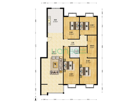 嘉苑小区 4室1厅1卫 183平方