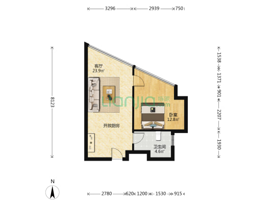 年代星辰商务广场 1室1厅1卫 64平方