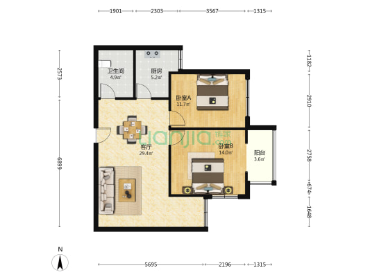 天憬缘 2室1厅1卫 94平方