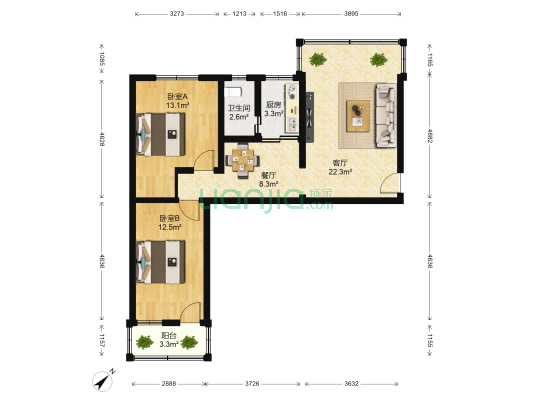 锦榕花园 2室2厅1卫 85平方