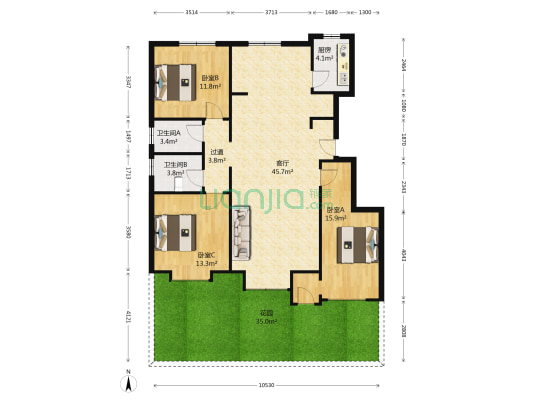 禹洲御湖郡 3室1厅2卫 121平方