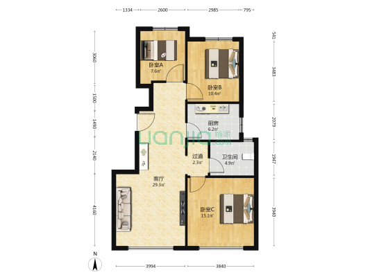 金科天湖北苑 3室1厅1卫 100平方