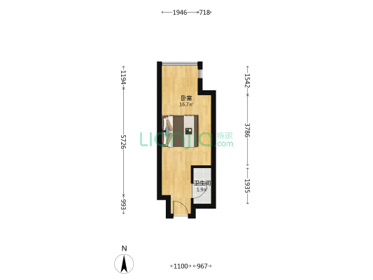 万科朝北一居，租率高，业主诚心出售-户型图