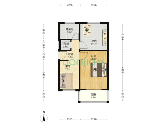 中山路中段155号 1室1厅2卫 59平方