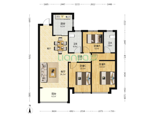 澜御府 3室1厅2卫 106平方