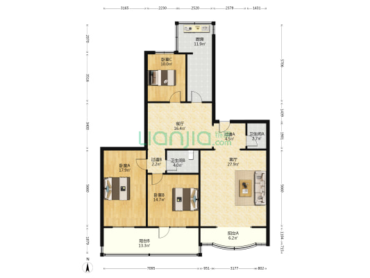 车辆厂后街17号 3室2厅2卫 142平方