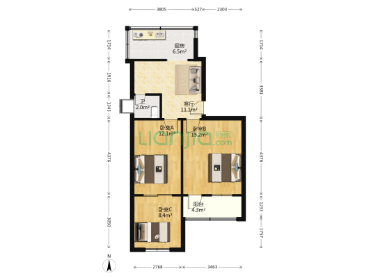 桃李园 3室1厅1卫 68平方