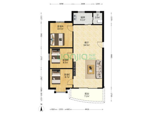 碧涛阁 3室1厅1卫 91平方