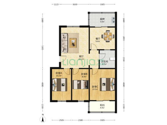 林苑小区 3室2厅1卫 95平方
