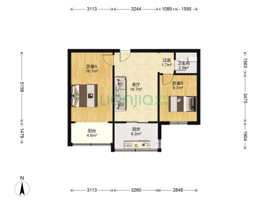 中国通信建设第二工程局中院住宅区 2室1厅1卫 69平方