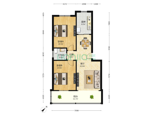 宏浩住宅小区 2室1厅1卫 90平方