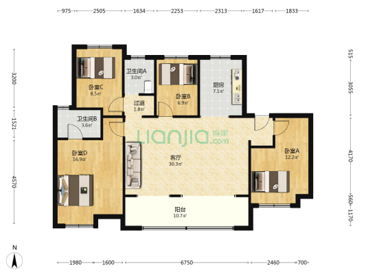 海伦堡玖悦府 4室1厅2卫 140平方