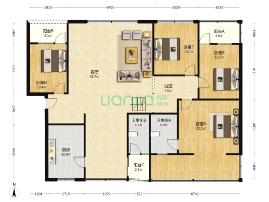 中国人民保险公司德阳分公司宿舍 4室1厅2卫 187平方