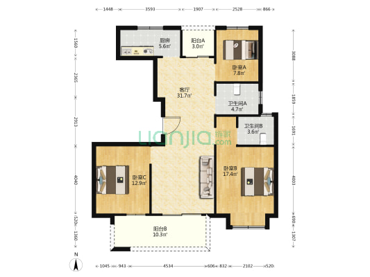 天英玺悦府 3室1厅2卫 121平方