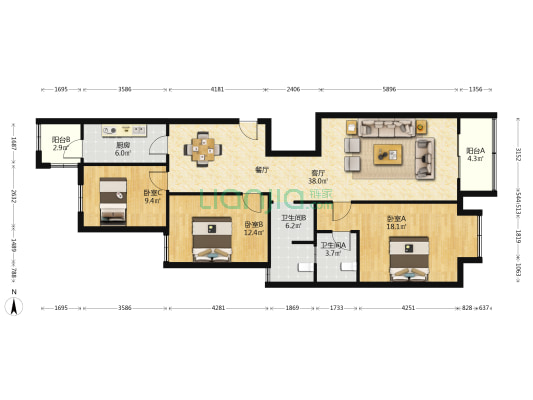 嵩阳苑小区 3室1厅2卫 148平方