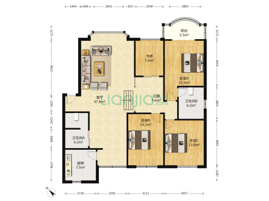 棠中路四段166号 4室1厅2卫 154平方