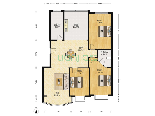 茂源碧海山庄 3室2厅2卫 160平方