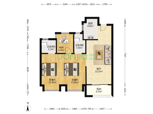 融创·翡翠海岸城 3室1厅2卫 85平方