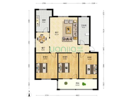 还源环保家属院 3室2厅1卫 132平方