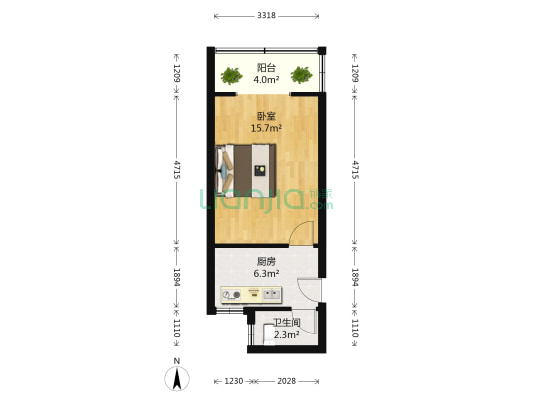 昌宁北里 1室0厅1卫 33平方