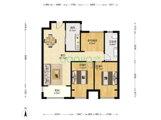 海亮唐宁府 3室1厅1卫 96平方