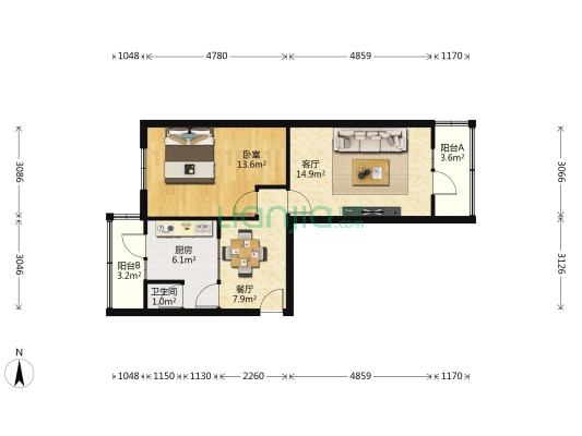 吴家园一毛厂家属院 1室2厅1卫 51平方