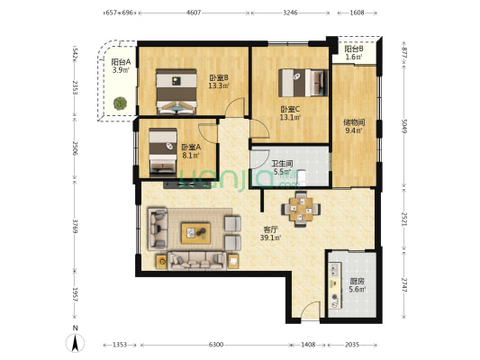 农行思明综合楼 3室1厅1卫 112平方