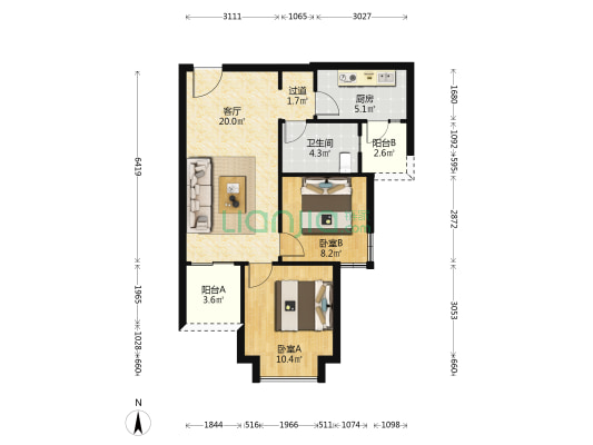 恒大林溪郡三组团 2室1厅1卫 72平方