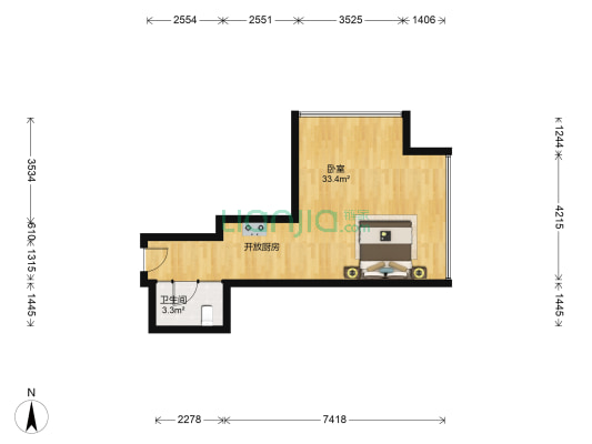 新星星海中心 1室0厅1卫 56平方