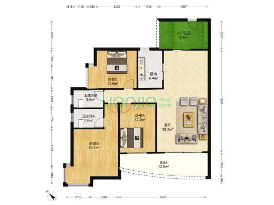 东方御景 3室1厅2卫 133平方