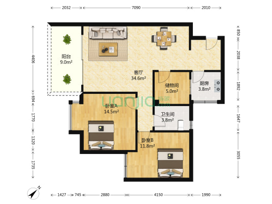 碧水云居 2室1厅1卫 94平方