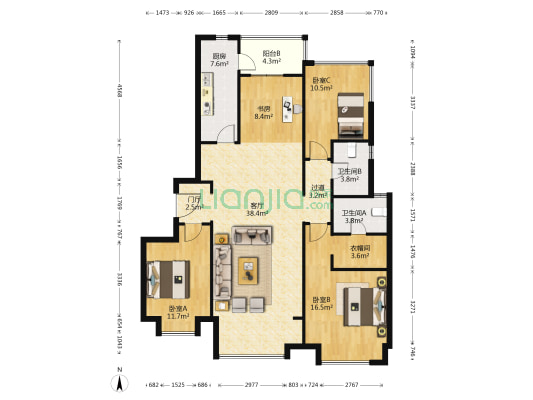中海锦江城花涧三期 4室1厅2卫 136平方