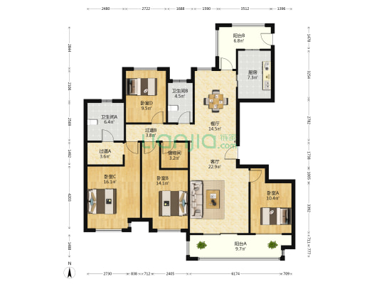 元垄城镜园 4室2厅2卫 150平方
