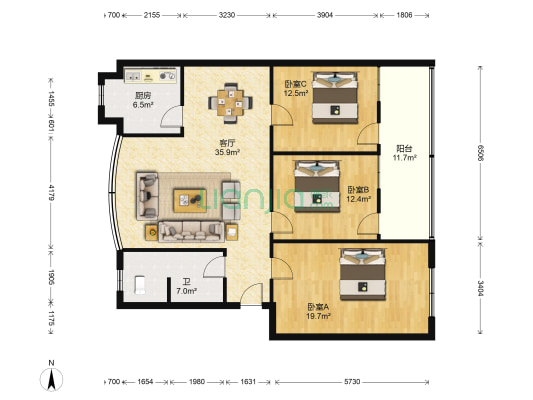 一轻局家属院 3室1厅1卫 119平方