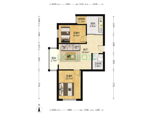 湖岸新城 2室1厅1卫 69平方