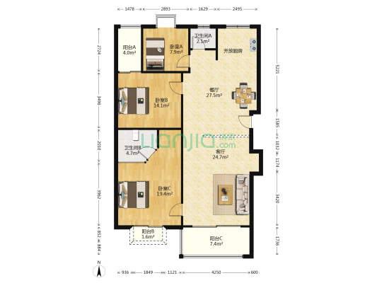 西城湾 3室2厅2卫 137平方