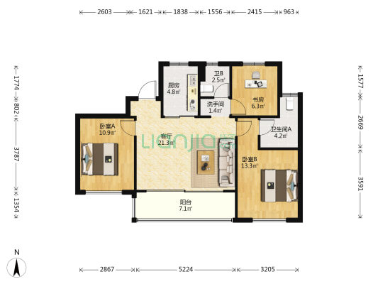 保亿湖风雅园 3室1厅3卫 97平方