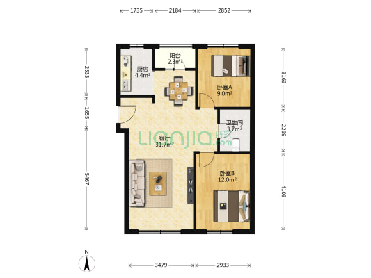 鑫汇茗苑 2室1厅1卫 84平方