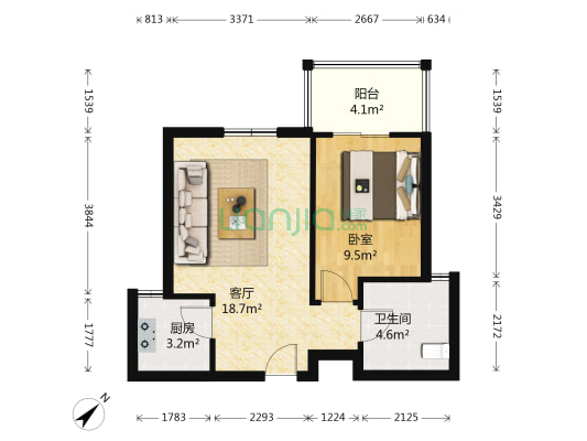 洪城时代广场 1室1厅1卫 57平方