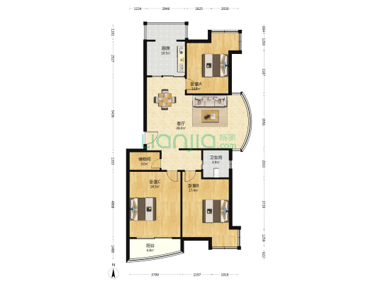 柳岸花城西区 3室1厅1卫 126平方
