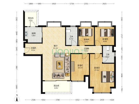 恒大·珺悦府 4室1厅2卫 143平方