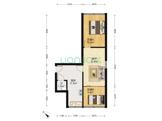 平桥巷1号 2室1厅1卫 46平方